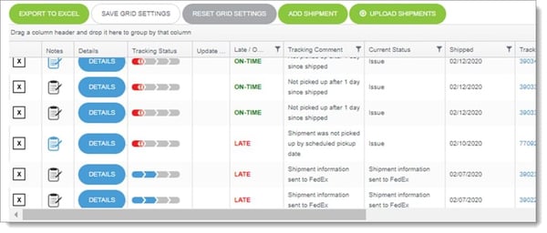 Shipment tracking dashboard example