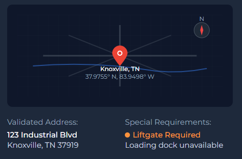 Knoxville shipment location map