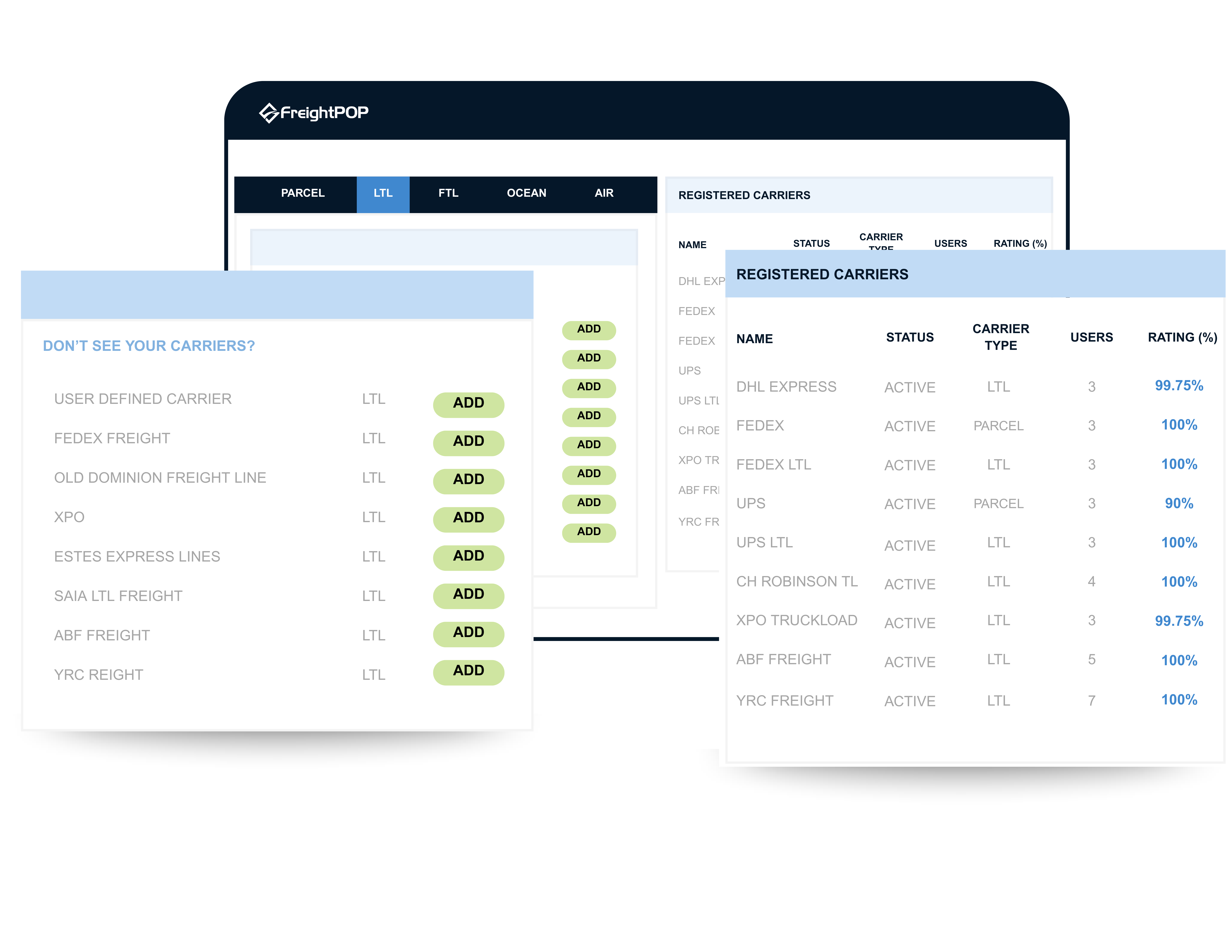 FreightPOP Carrier Management Screens